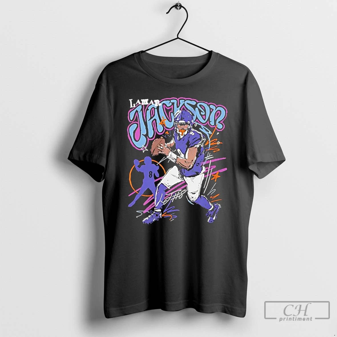 Classic Lamar Jackson Scribble Baltimore Ravens T Shirts