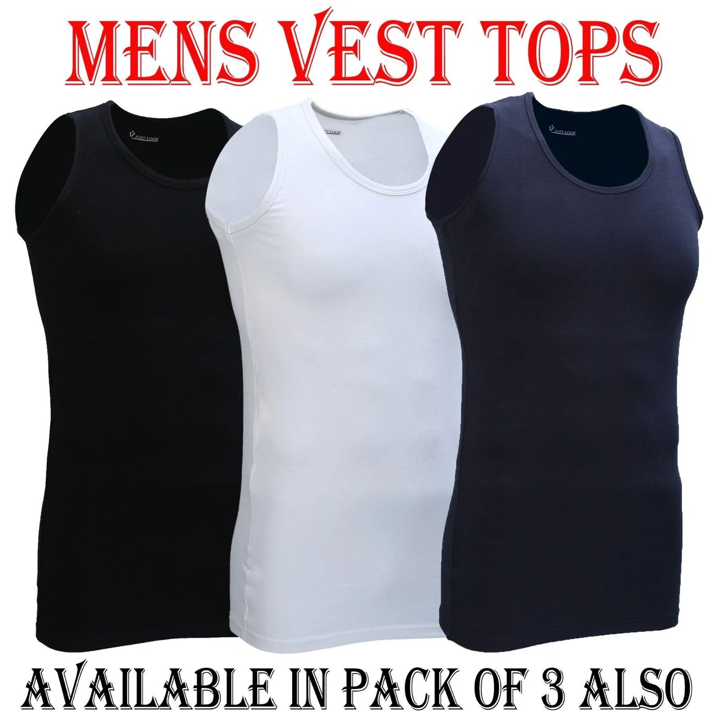 Mens Vest Tops Cotton Plain Classic Vests Summer Training Gym Tank Top Pack NEW