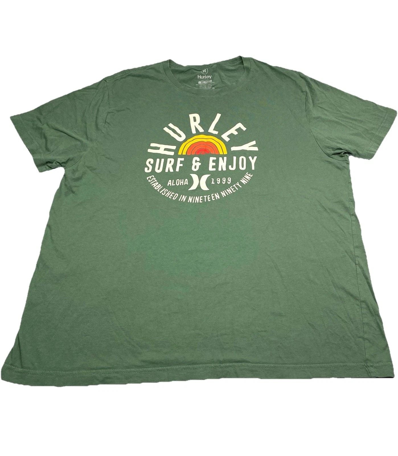 Hurley Graphics T-Shirt Mens Sz X Large Short Sleeve Crew Neck Surf Enjoy Green