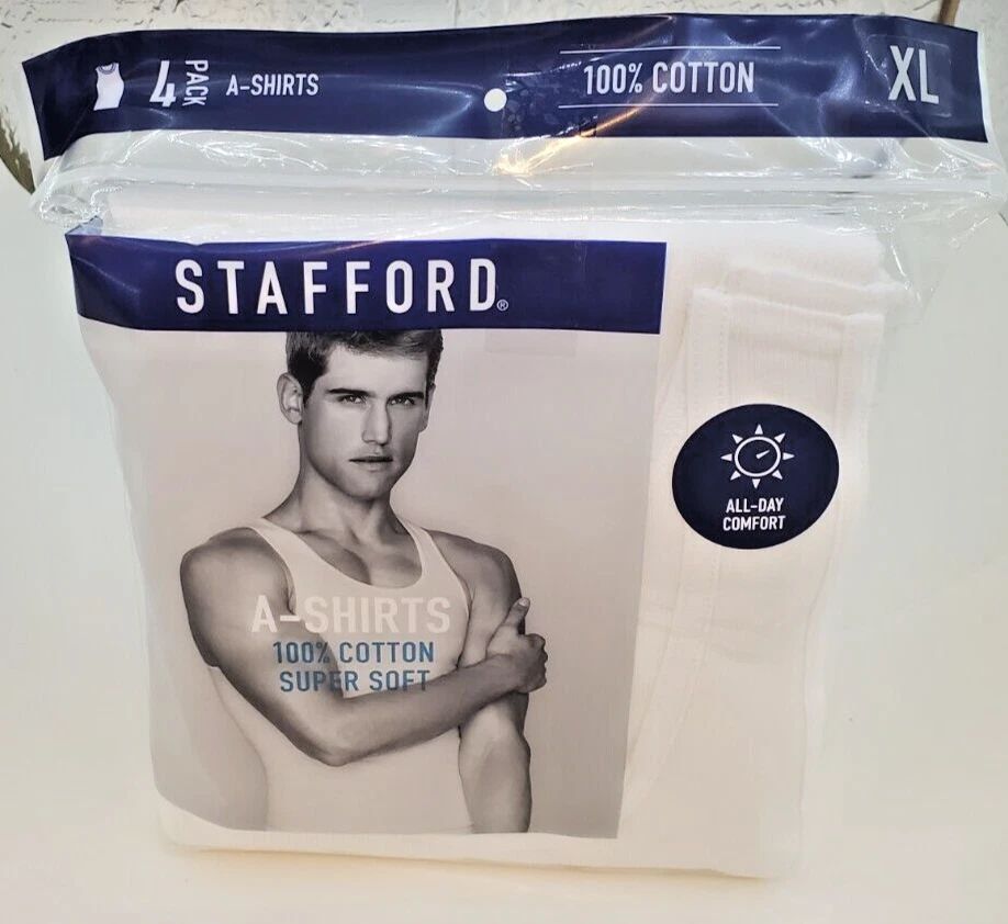 Stafford Super Soft 100% Cotton A-Shirts Ribbed Tank Top 4 Pack XLarge
