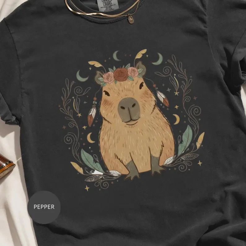 Cute Capybara Floral Crown Boho Comfort Tee