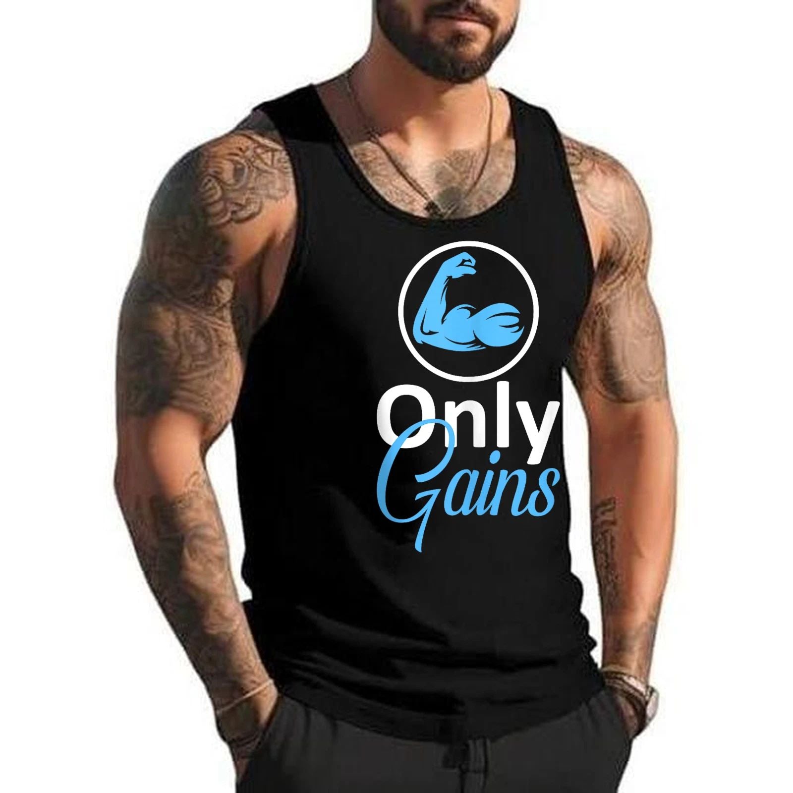 Only Gains Funny Gym Fitness Workout Bodybuilding Lifting Tank Top
