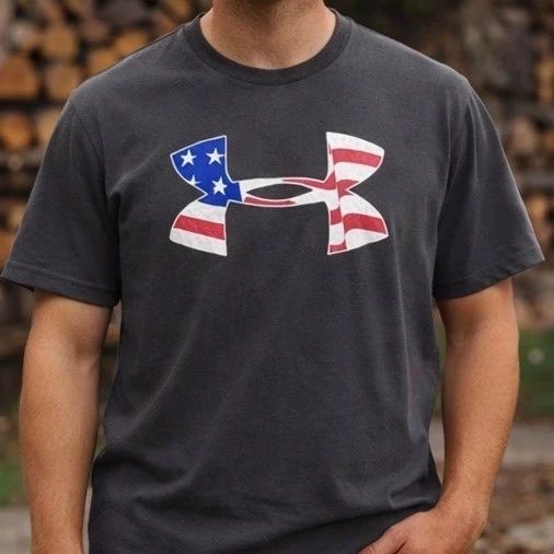 Under Armour HeatGear Men's Gray T-Shirt American Flag Logo Size Medium