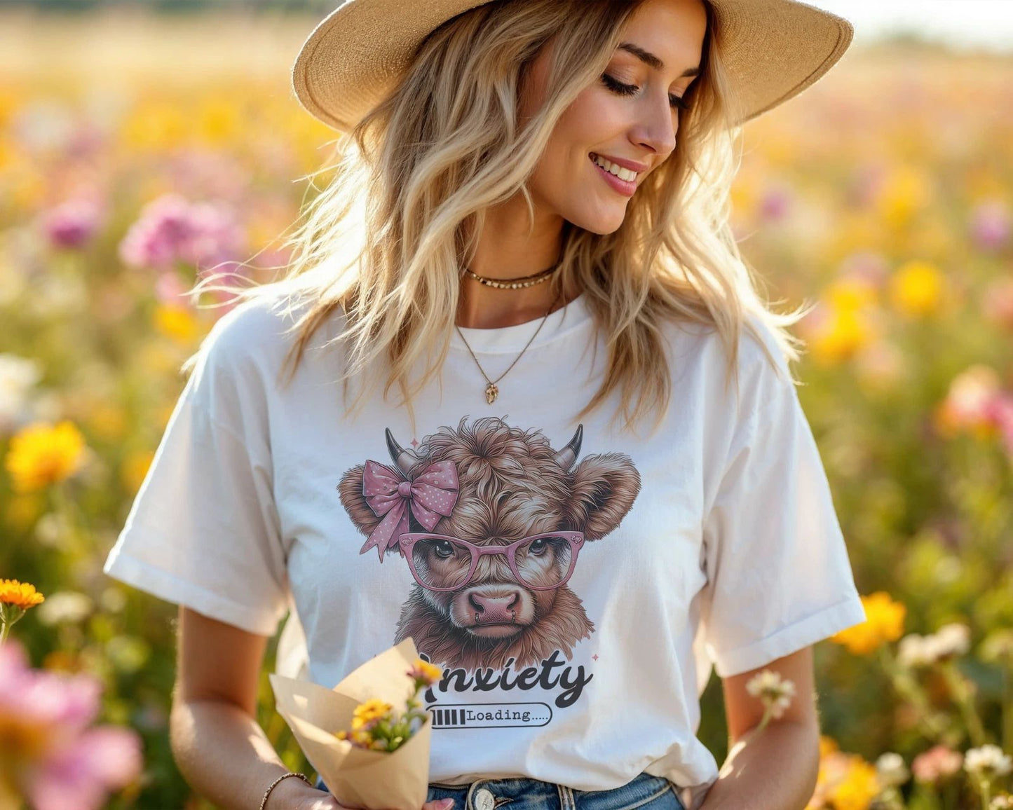 Anxiety Loading Shirt – Cute Highland Cow Graphic Tee A442