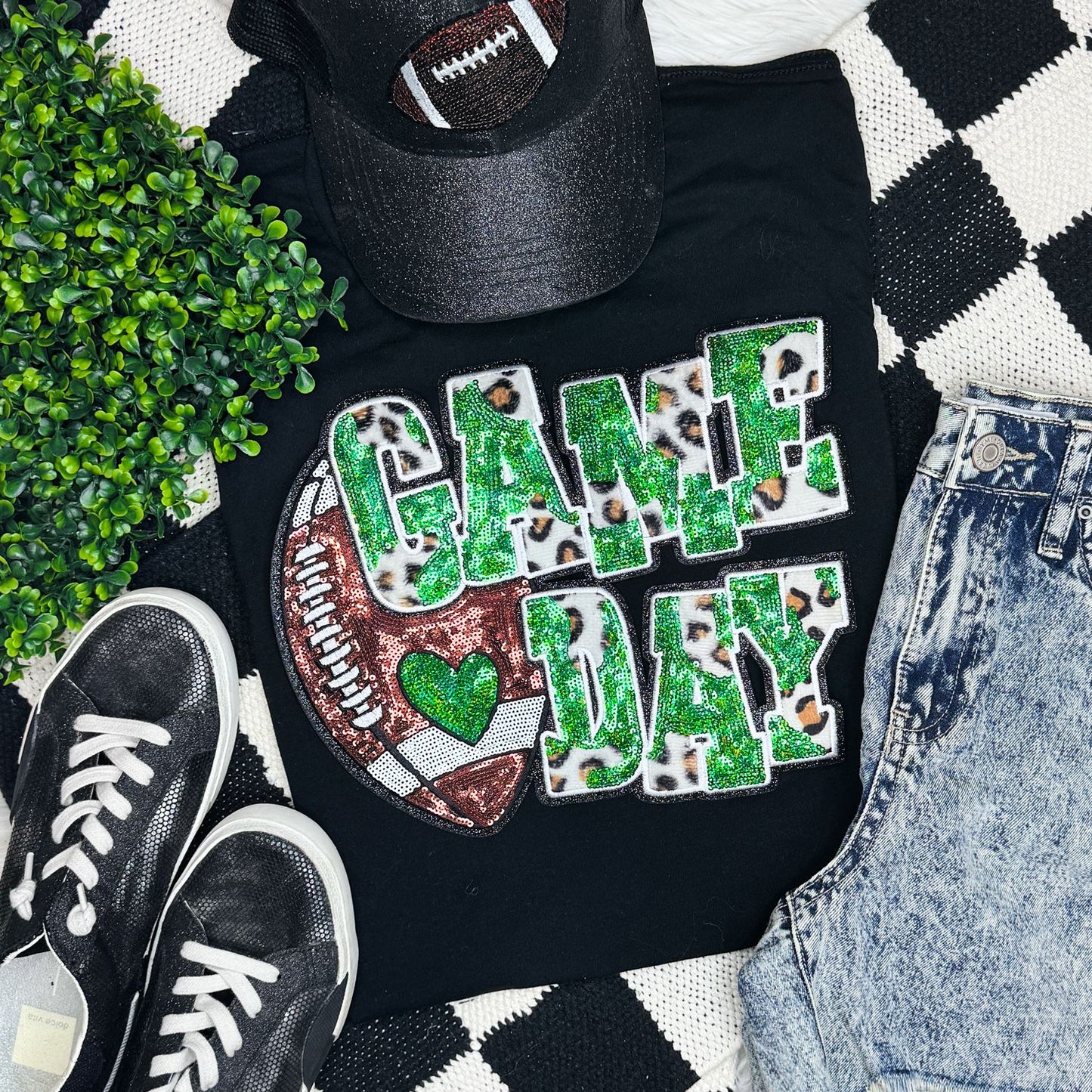 Green Football Leopard & Sequin Tee
