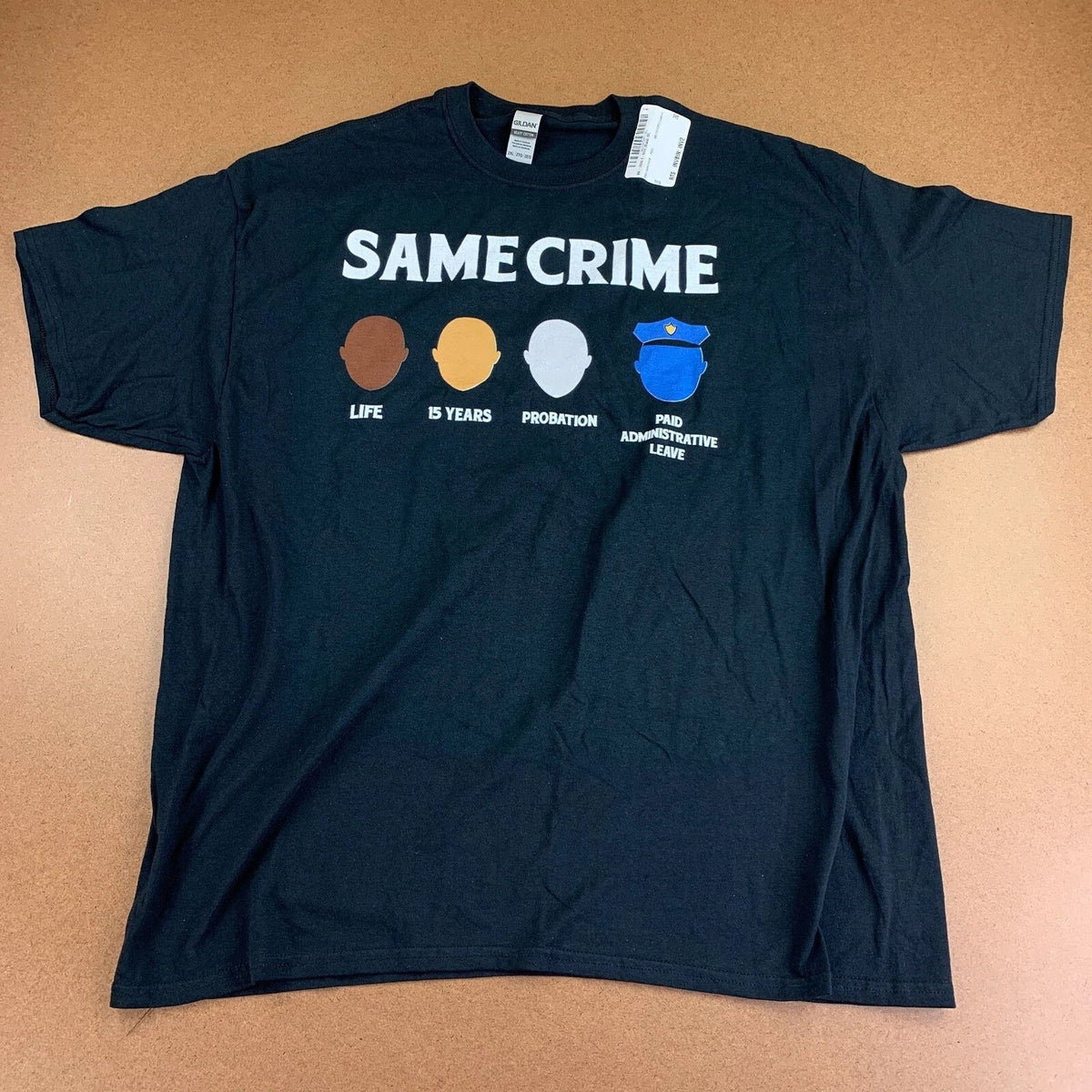 Gildan Men's Size 2XL Black Same Crime Skin Tone Graphic Short Sleeve T-Shirt