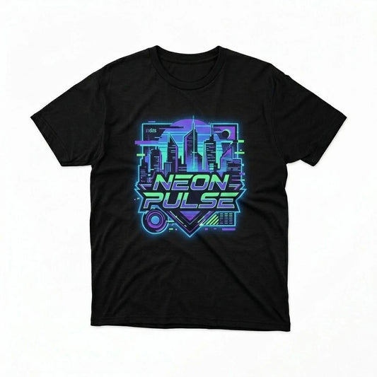 Neon Pulse Cyberpunk City T-Shirt - Retro 80s Futuristic Synthwave Streetwear