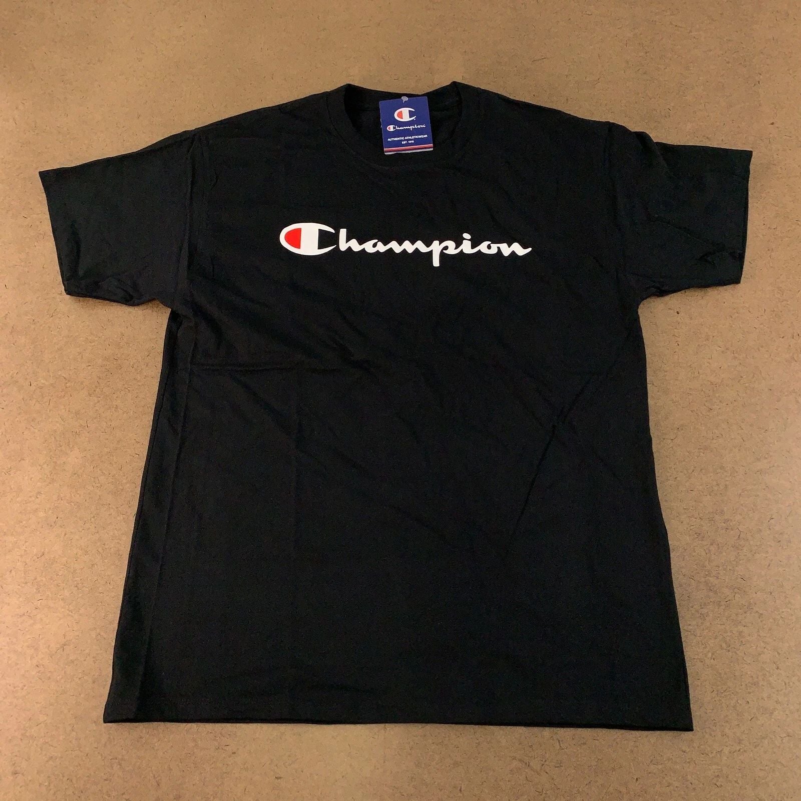 Champion Men's Size Large Black Cotton Logo Graphic Jersey Short Sleeve Tee NWT