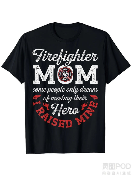 Firefighter Mom Thin Red Line T-Shirt - 100% Cotton Fire Fighting Shirt