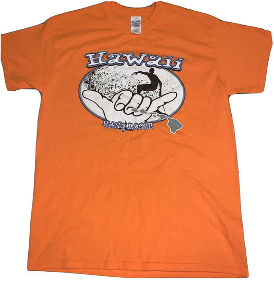 Vintage Hawaii Surfer Hang Loose Orange Shirt Sleeve T Shirt Men Sz Medium