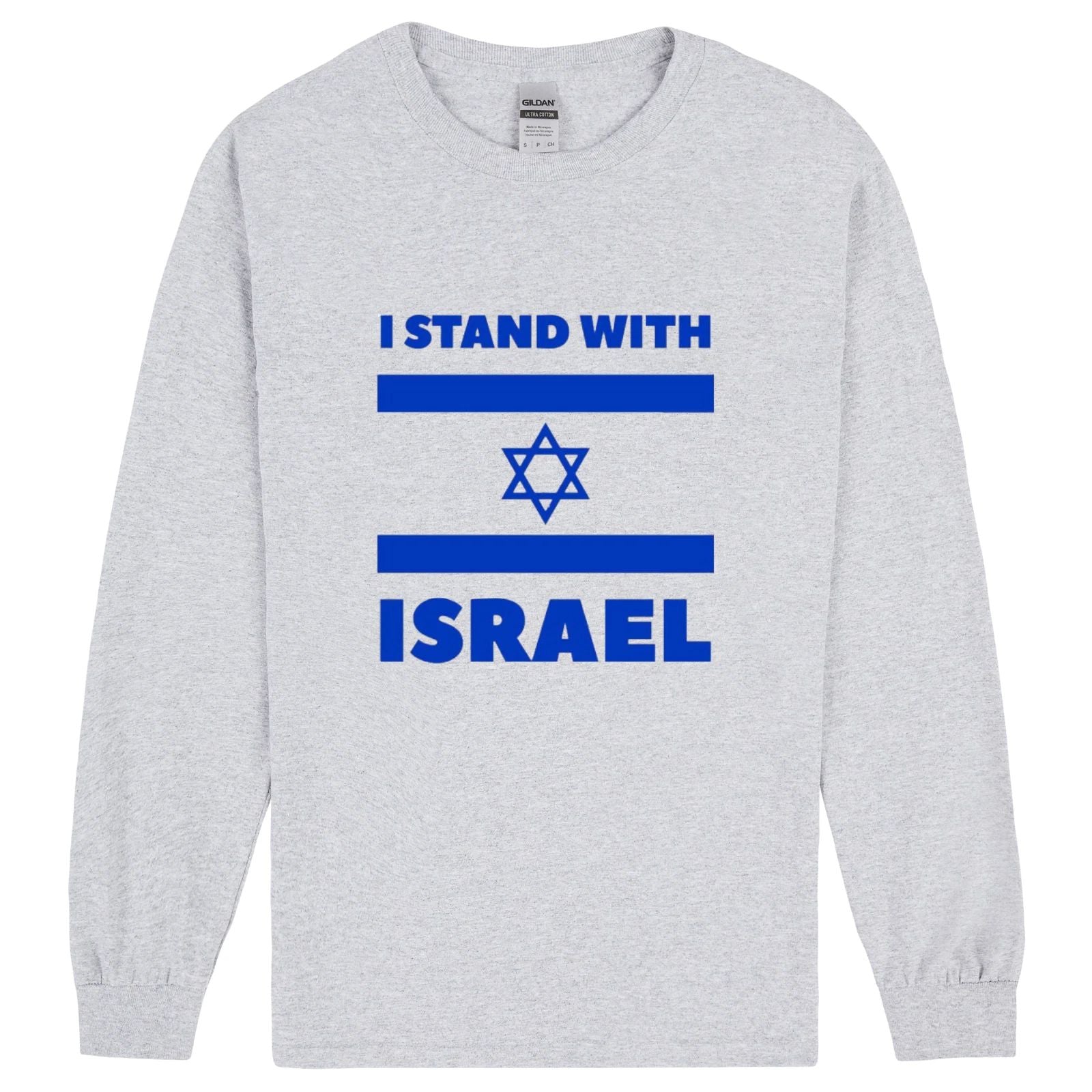 I stand with Israel Flag Star Political Long Sleeve T Shirt Grey Mens Tee Top