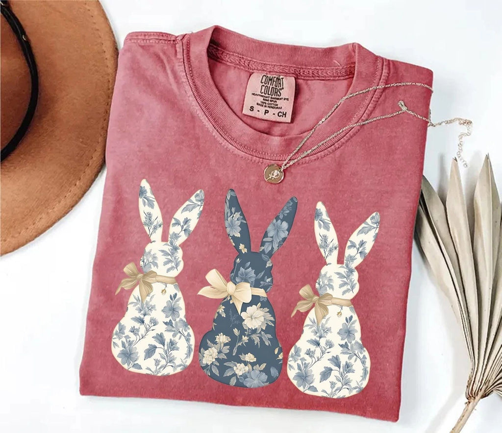 Comfort Colors  Floral Blue Bunny T-shirt  Cute Easter Coquette Bow Shirt