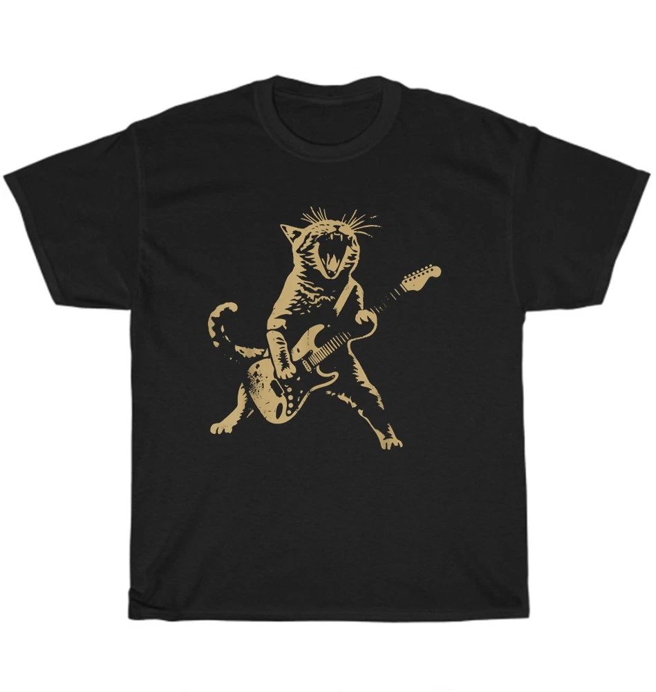 Cat Playing Guitar Rock Star Rock and Roll Cats Lover T-Shirt Unisex Tee Gift