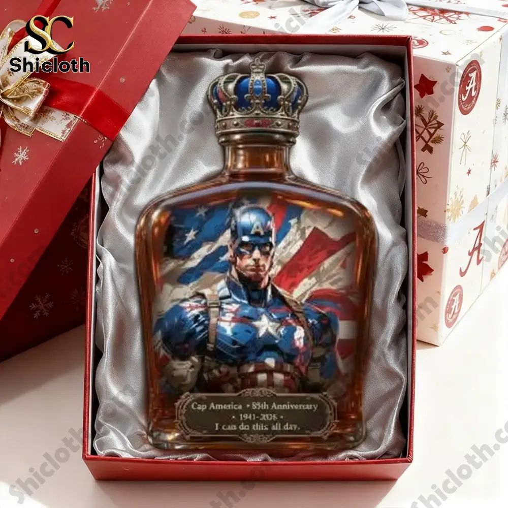 Cap America 85th Anniversary 1941-2026 I Can Do This All Day Whiskey Glass Bottle