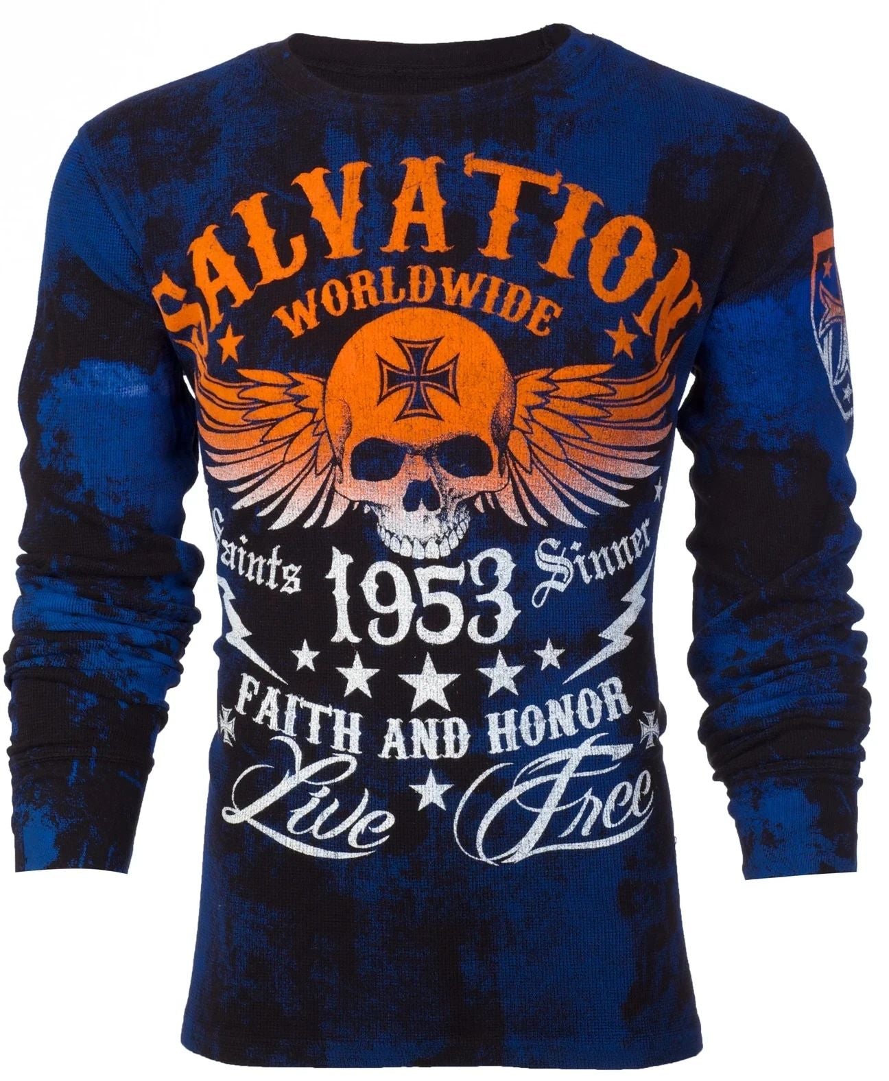 ARCHAIC by AFFLICTION Men's Long Sleeve THERMAL Shirt BLACK TIDE Biker Black $58