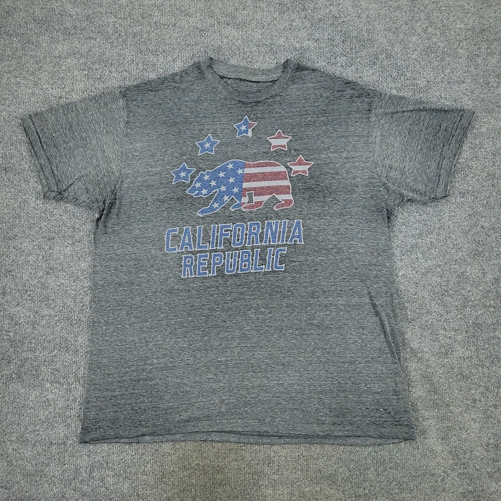 Bowery Supply Co Shirt Men XL Gray California Republic Sheer Stars Short Sleeve