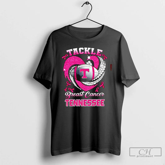 Premium Tennessee Volunteers Tide Breast Cancer Awareness Tackle Heart T Shirts