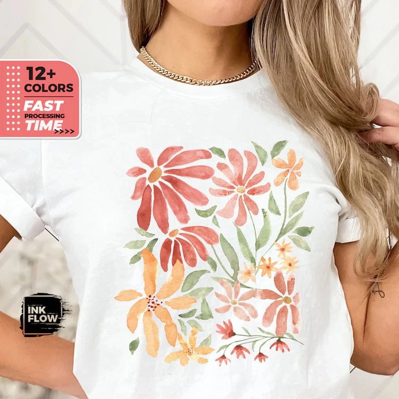 Boho Wildflowers Comfort Tee Floral Nature Shirt Soft