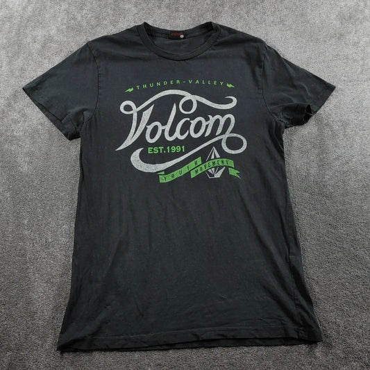 Volcom Shirt Mens Medium Black Graphic Thunder Valley Skate Surf Grunge Thrashed