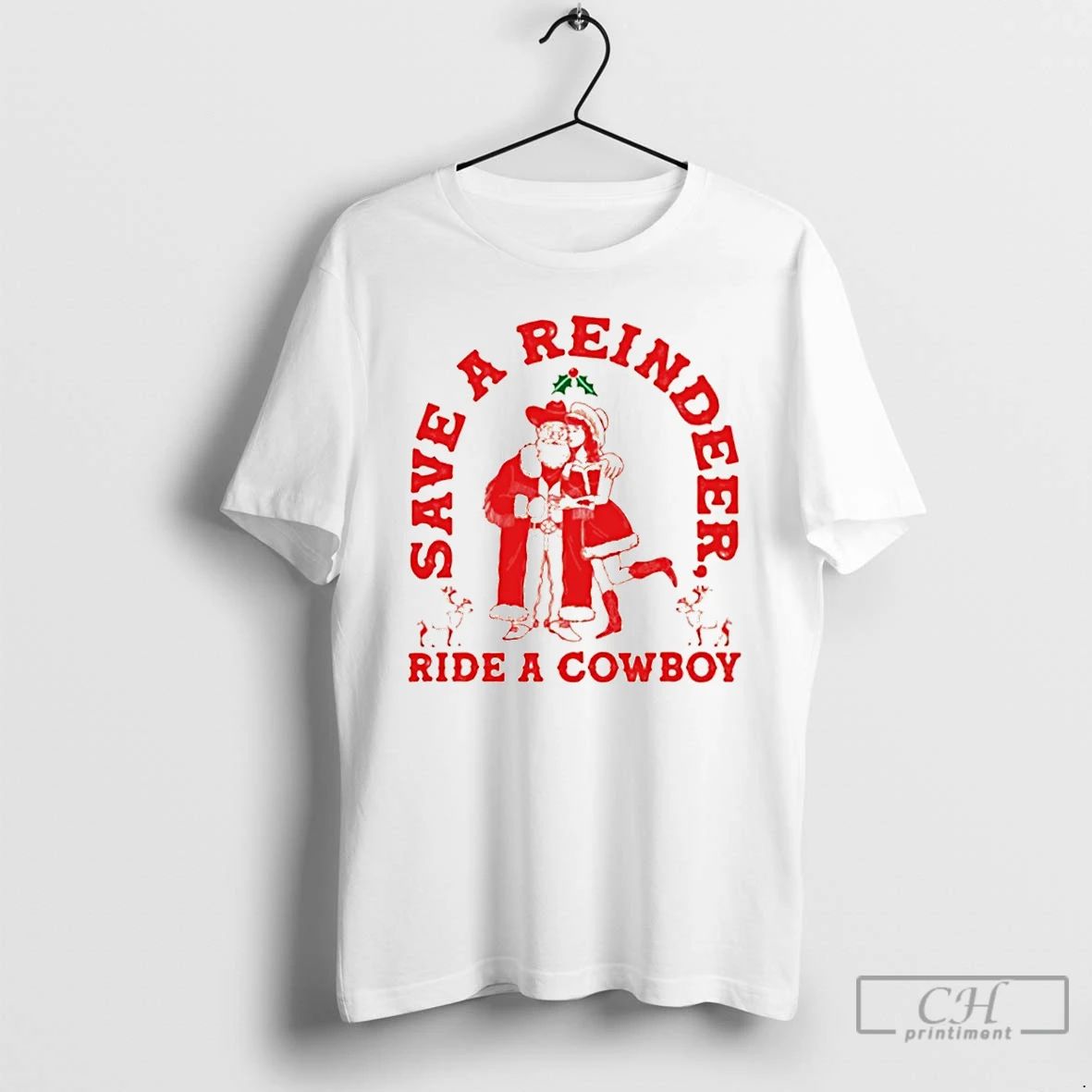 Premium Santa Claus Save A Reindeer Ride A Cowboy Merry Christmas T Shirts