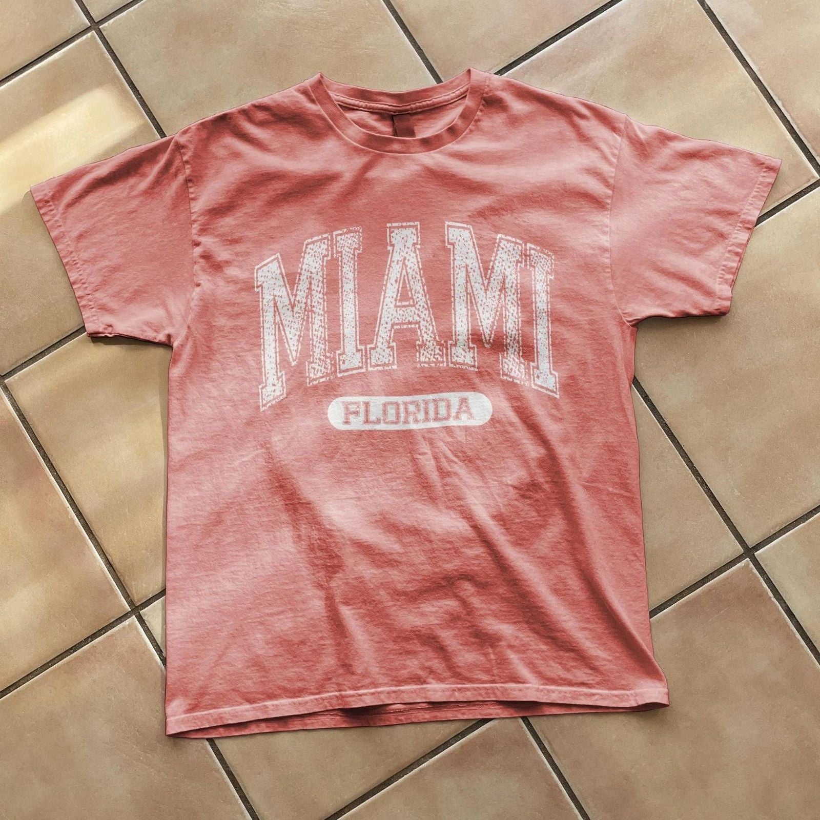 Miami Florida Retro Varsity Font Summer Beach Travel Tee Distressed Classic