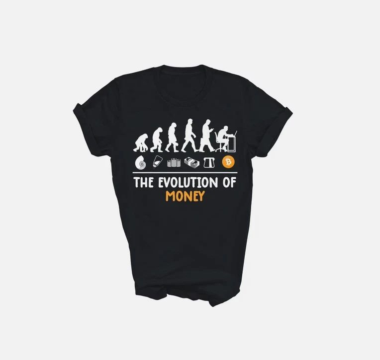 Unisex T-shirt gift with Bitcoin theme - The evolution of currency - BTC cryptoc