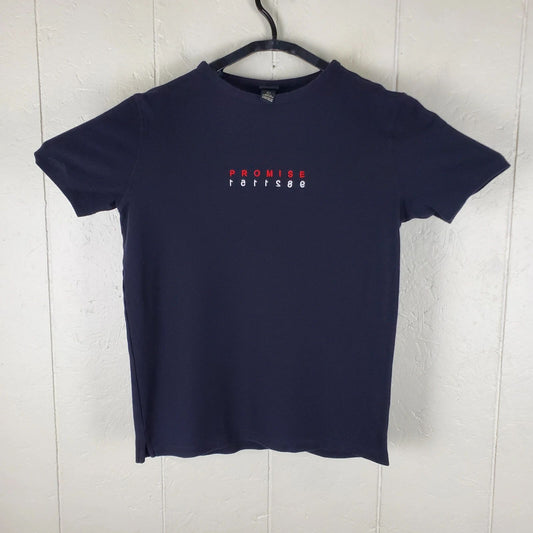 H&M Shirt Mens Small Black Embroidered Crew Neck Short Sleeve Stretch Pullover