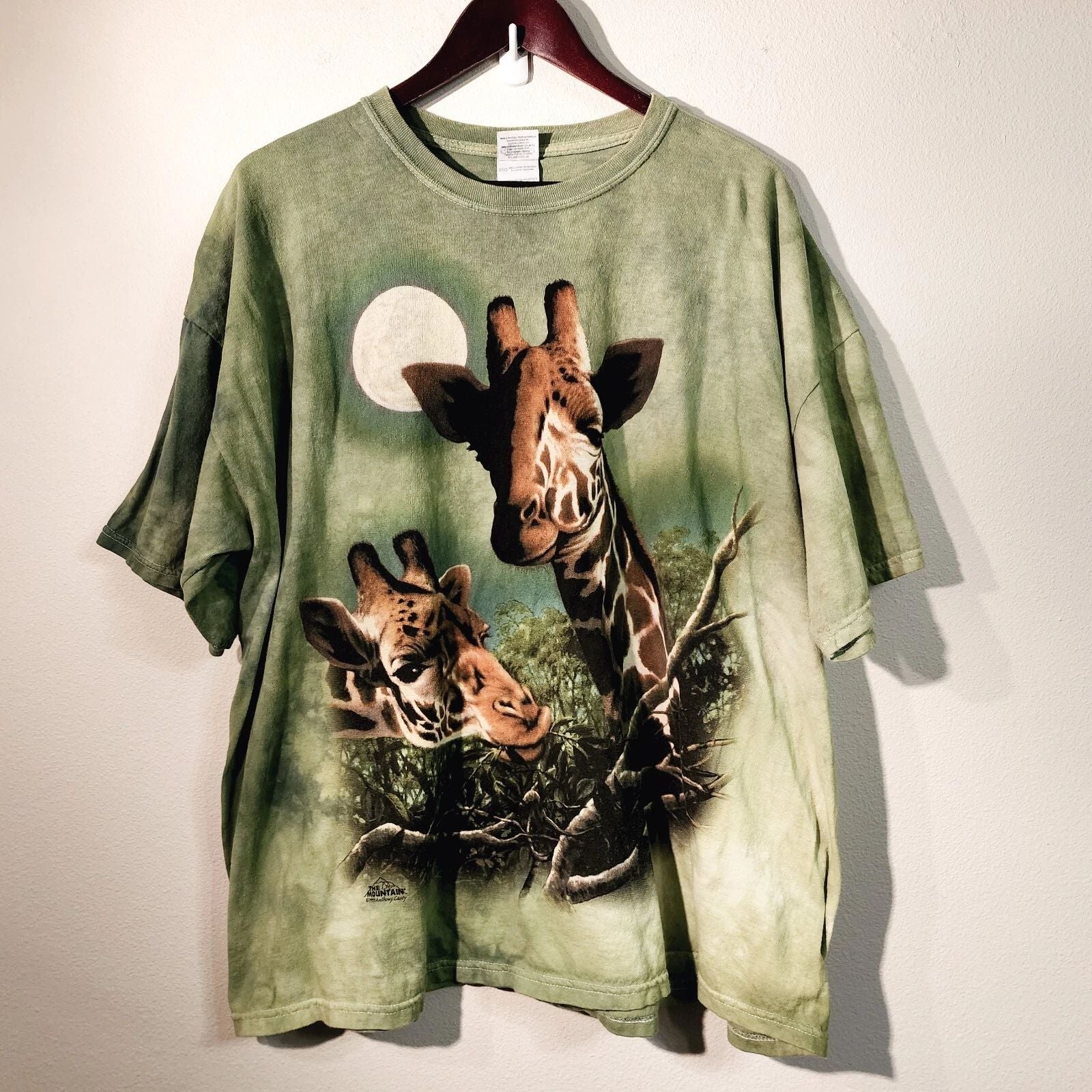Vtg 1999 The Mountain Mom&Baby Jeraffe Tie Dye TShirt Green XXL Cotton