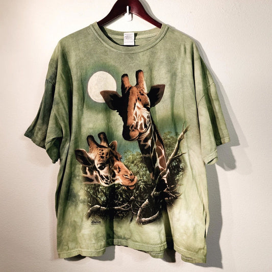 Vtg 1999 The Mountain Mom&Baby Jeraffe Tie Dye TShirt Green XXL Cotton