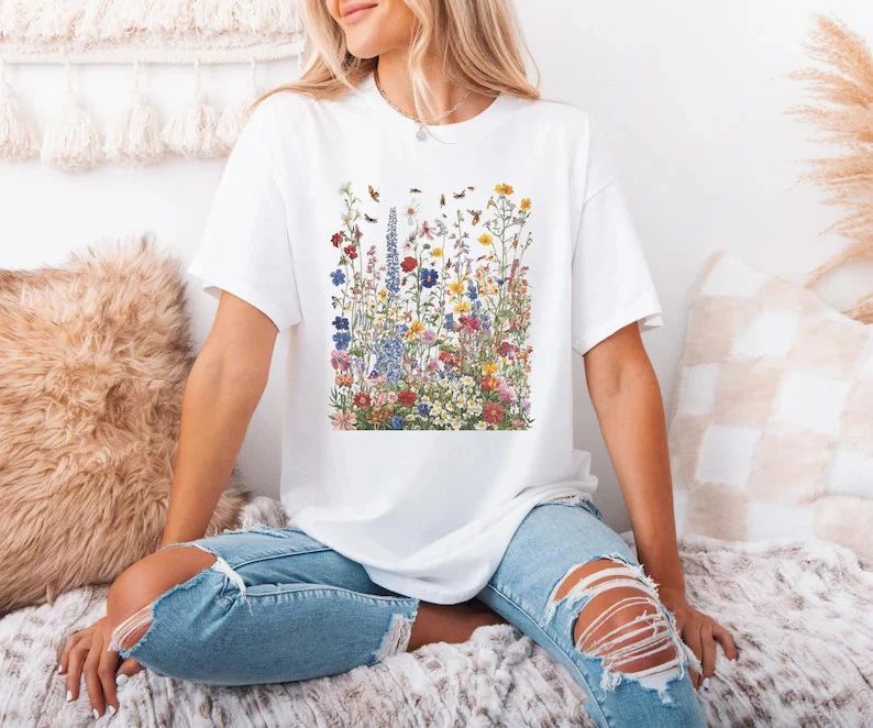 Vintage Pressed Flowers Comfort Tee Boho Style Shirt Gift