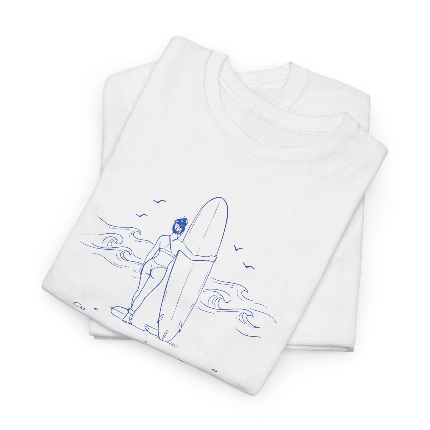 Minimalist Surf Girl T-Shirt - Aesthetic Line Art Beach Tee - Unisex Summer Top