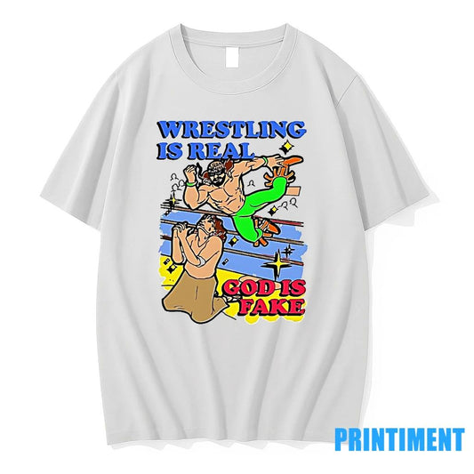 Wrestling Is Real God Is Fake Caricature Cartoon Tshirts Sweater