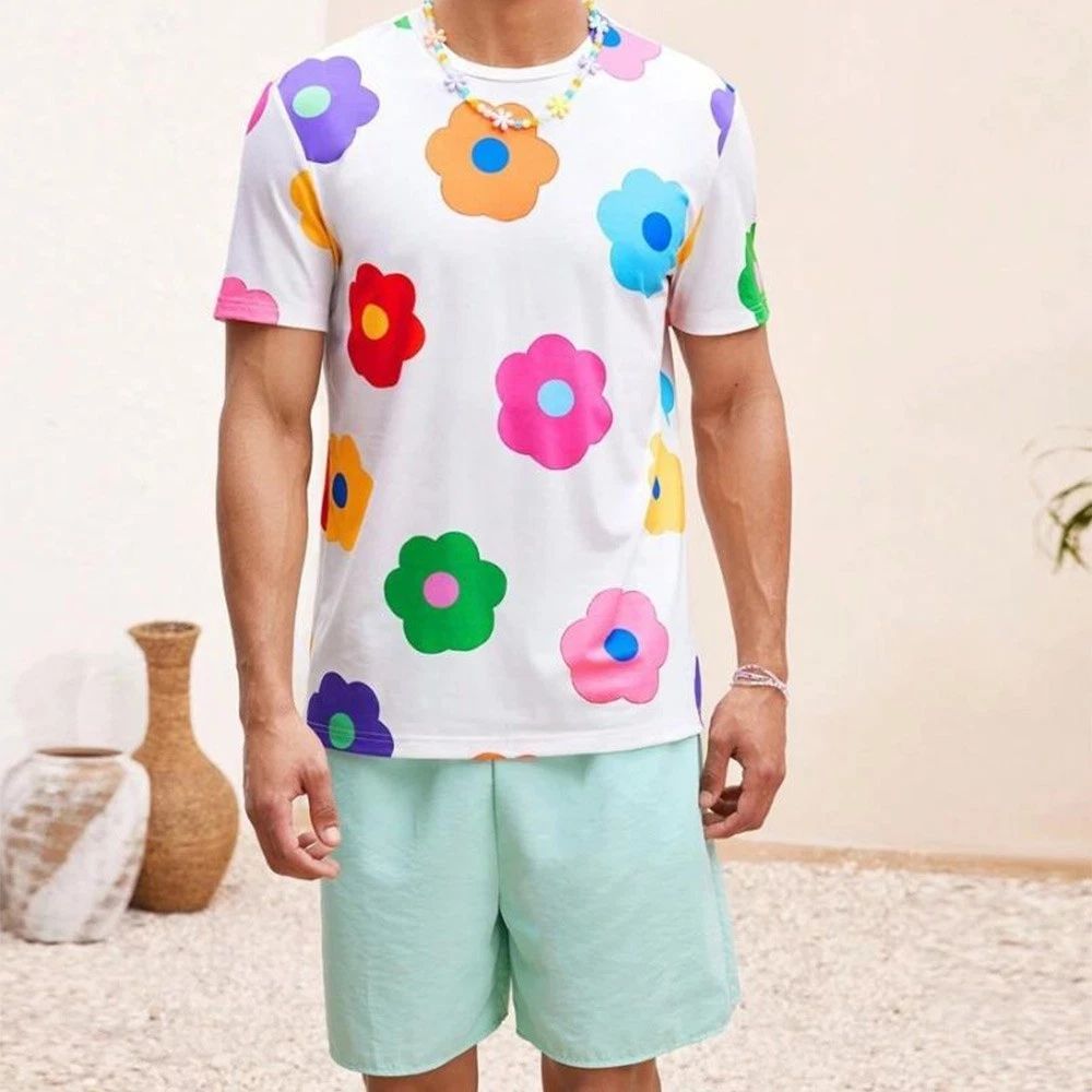 Mens colorful floral tshirt short sleeved casual top for daily holiday wear