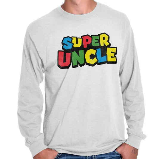 Super Uncle Video Gamer Pun Family Humor Long Sleeve T Shirts Tees For Men