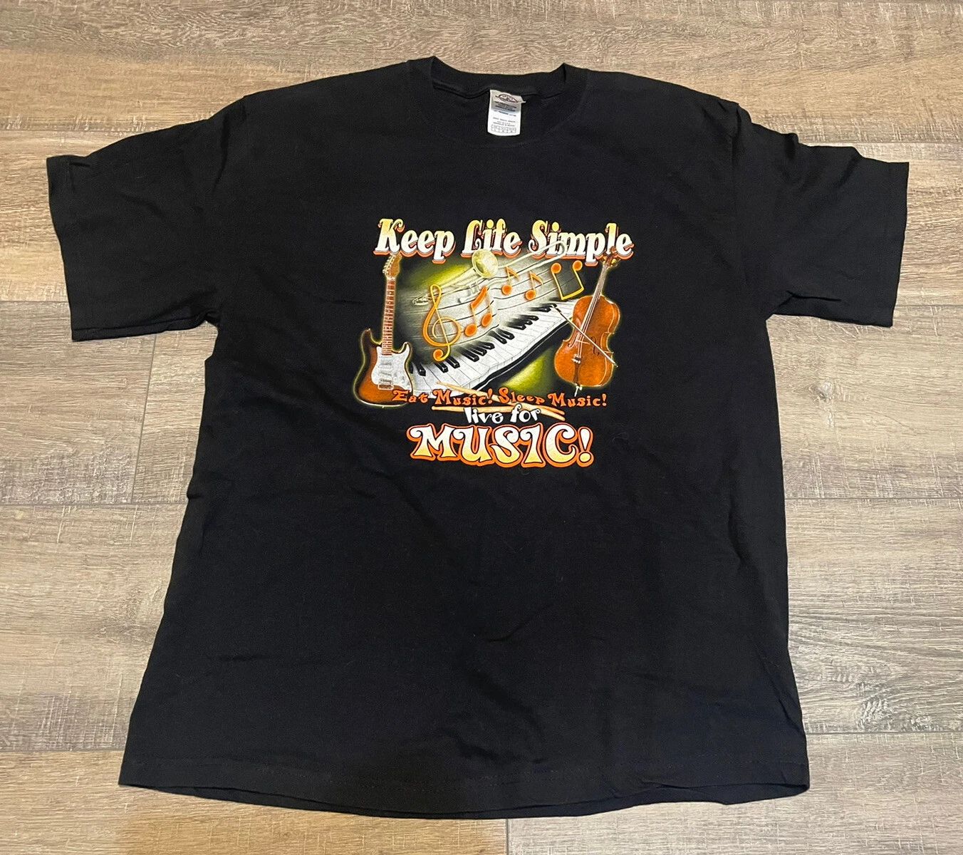 Vtg Delta Magnum Weight “Keep Life Simple Live For Music” Quote T Shirt Black L