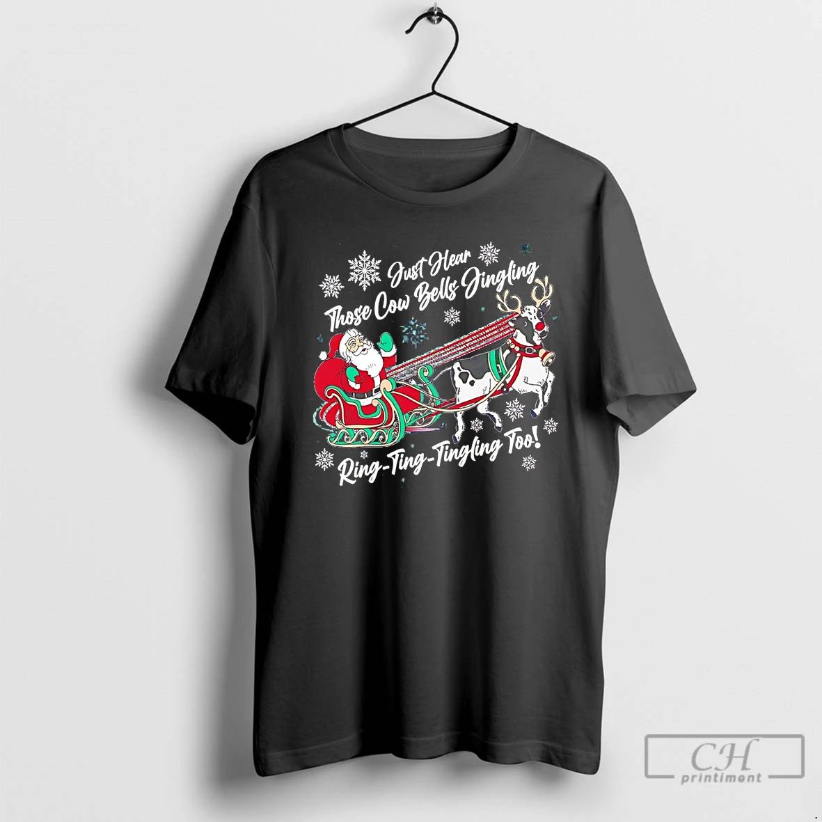 Classic Santa Sleigh Cow Just Hear Those Cow Bells Jingling Christmas T Shirts
