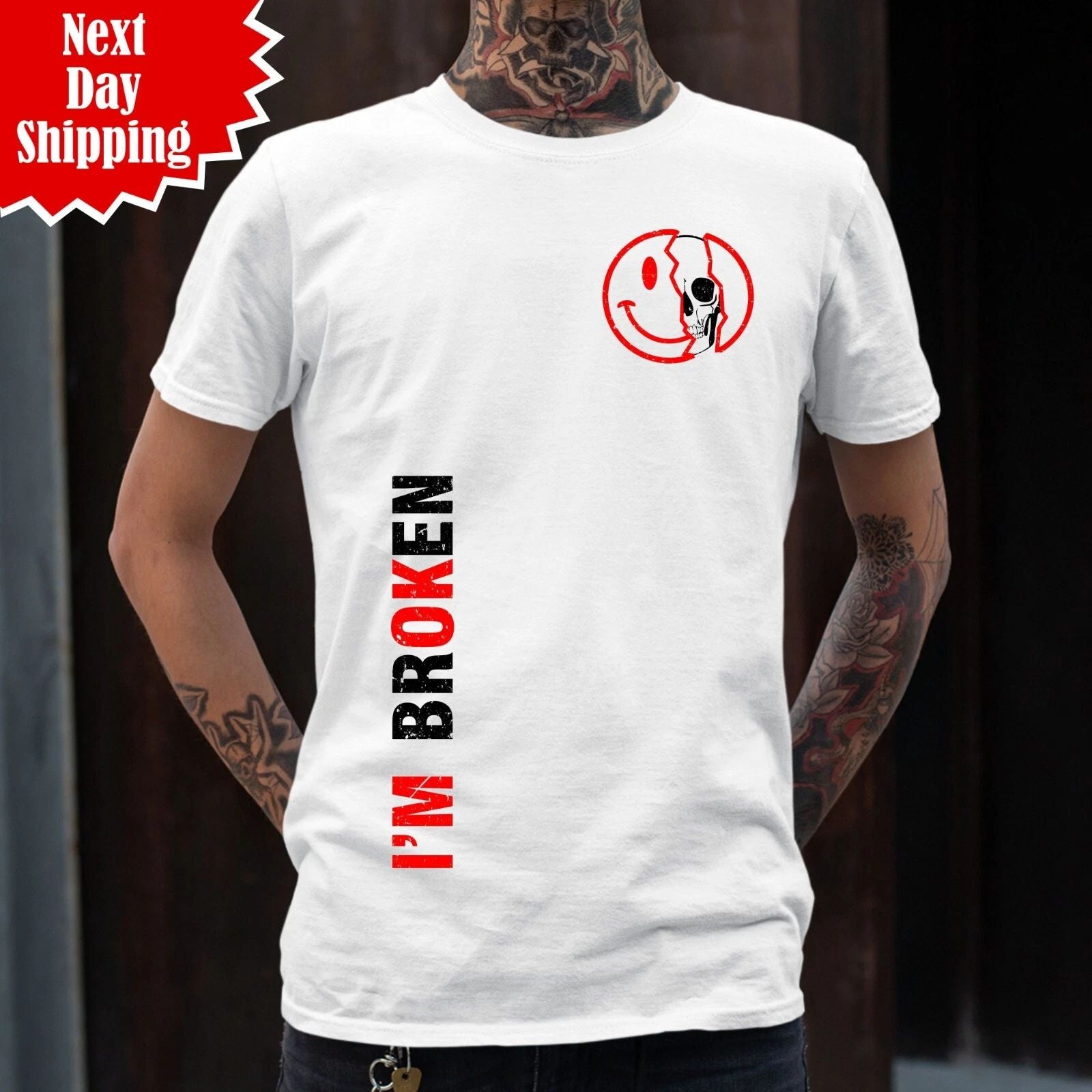 I'm Broken I'm OK Mens T Shirt Printed Mental Health Awareness 100% Cotton T Top