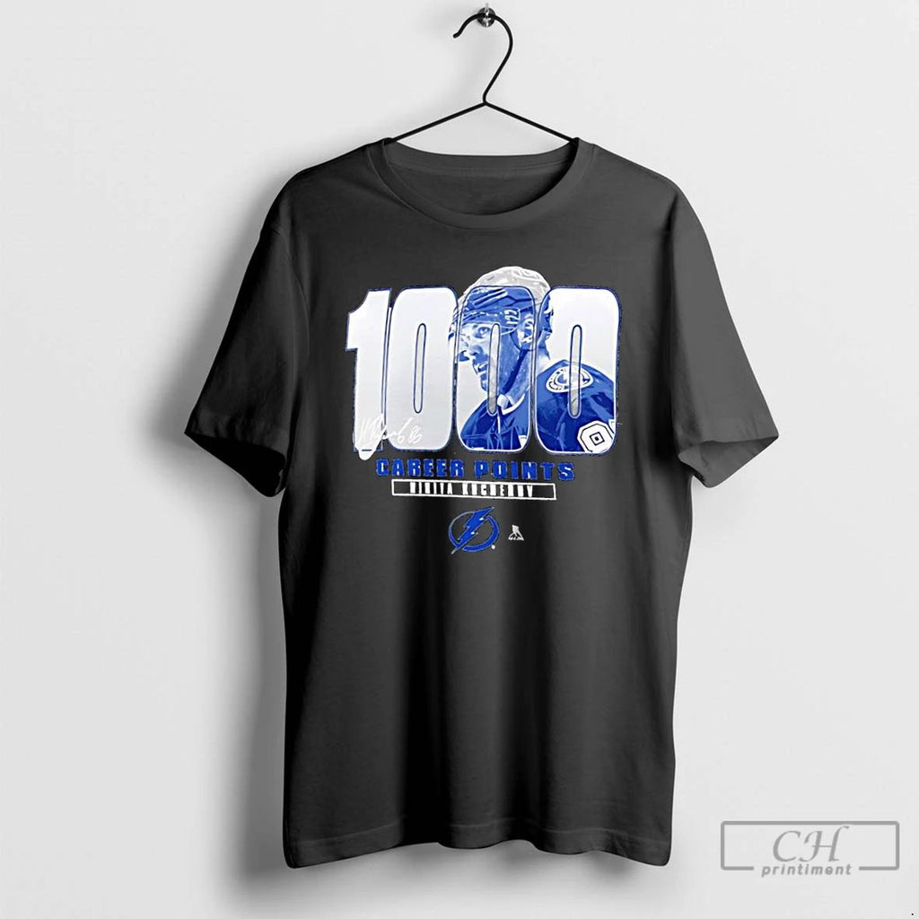 Classic Tampa Bay Lightning Nikita Kucherov Mto Label Gray 1000 Career Points Signature Graphic