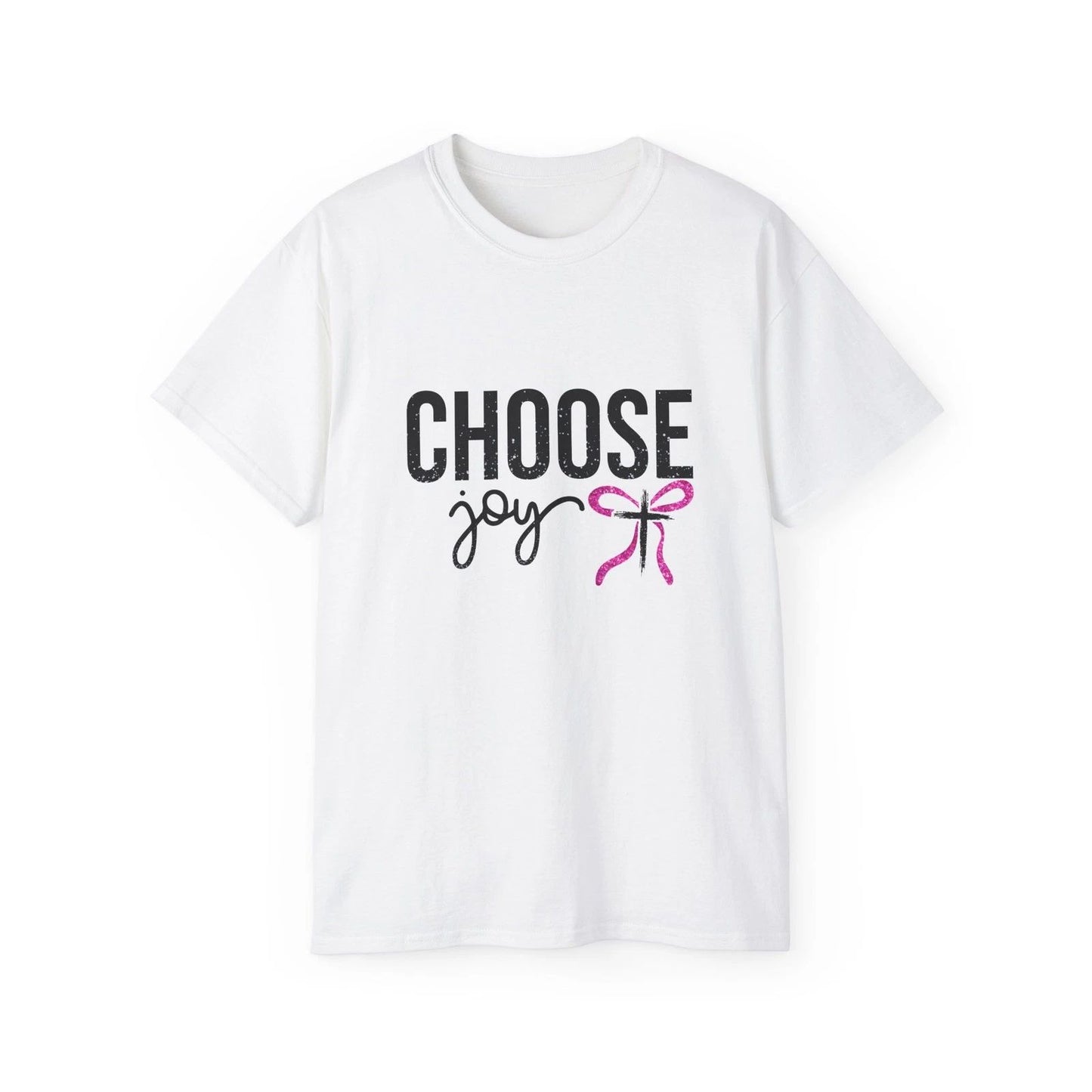 Choose Joy tee | Inspirational script with pink bow