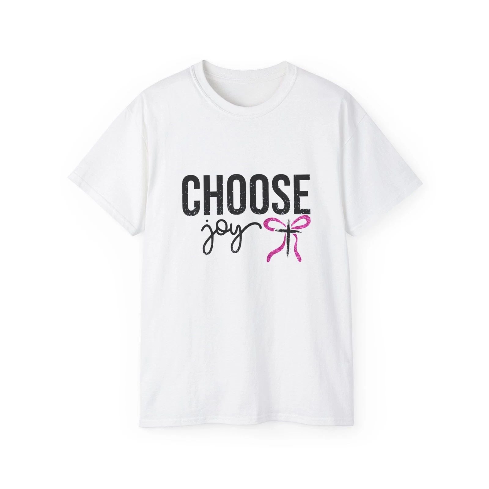 Choose Joy tee | Inspirational script with pink bow