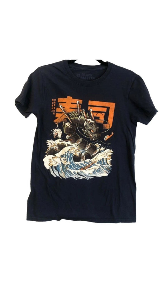 Sushi Dragon Anime Manga Style Graphic Navy Unisex T Shirt Tee- Size Small