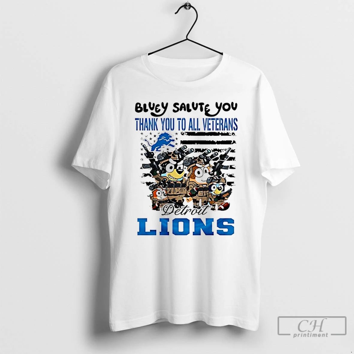 Classic Detroit Lions Bluey Salute You Thank You To All Veterans T Shirts