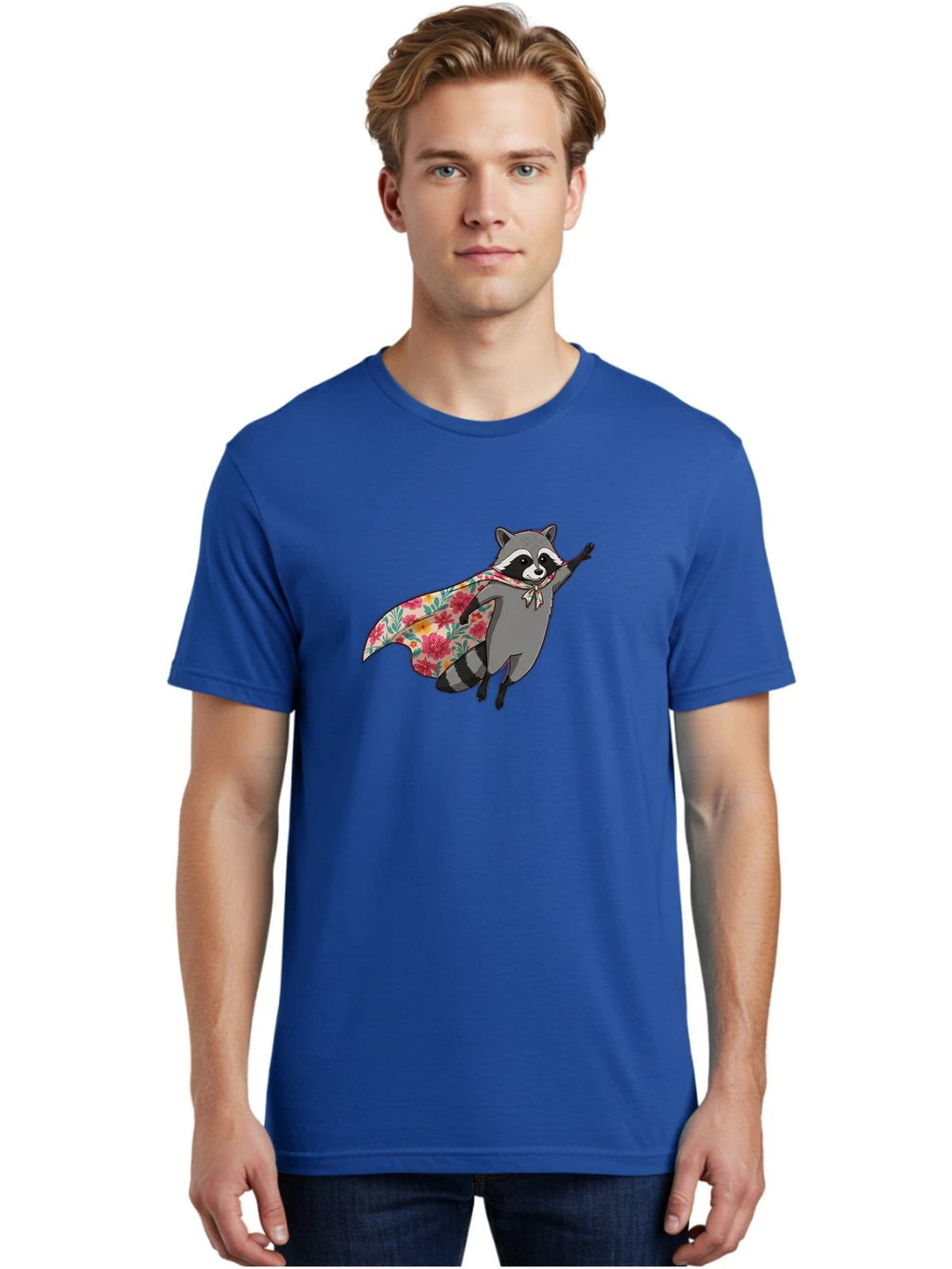 Raccoon-Superhero Mens Graphic Tee, 100% Cotton, Casual Summer Wear