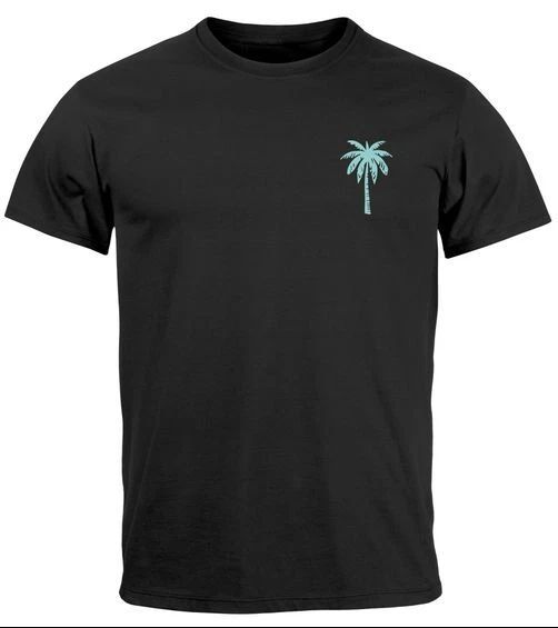 Men's Palm Tree Print T-Shirt - Summer Shirt with Chest Logo - Short Sleeve Crew Neck