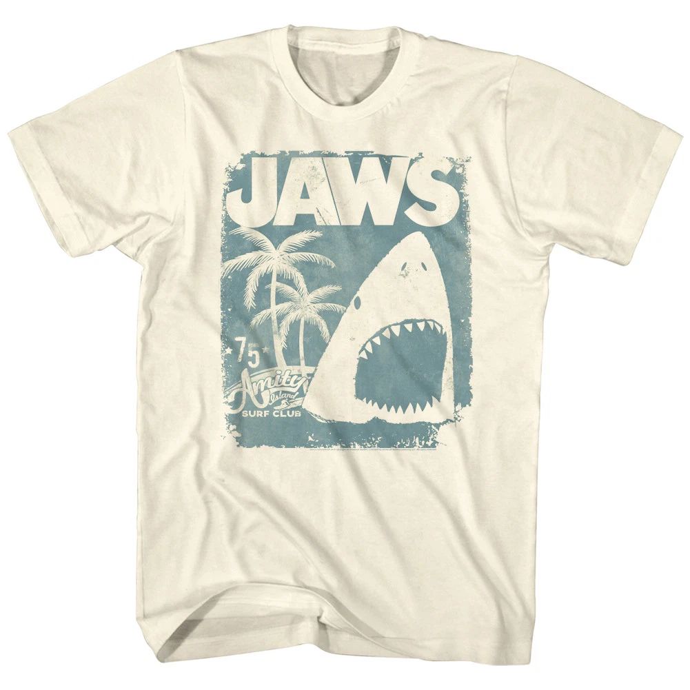 Jaws T-Shirt Distressed Surf Club Poster Natural Tee