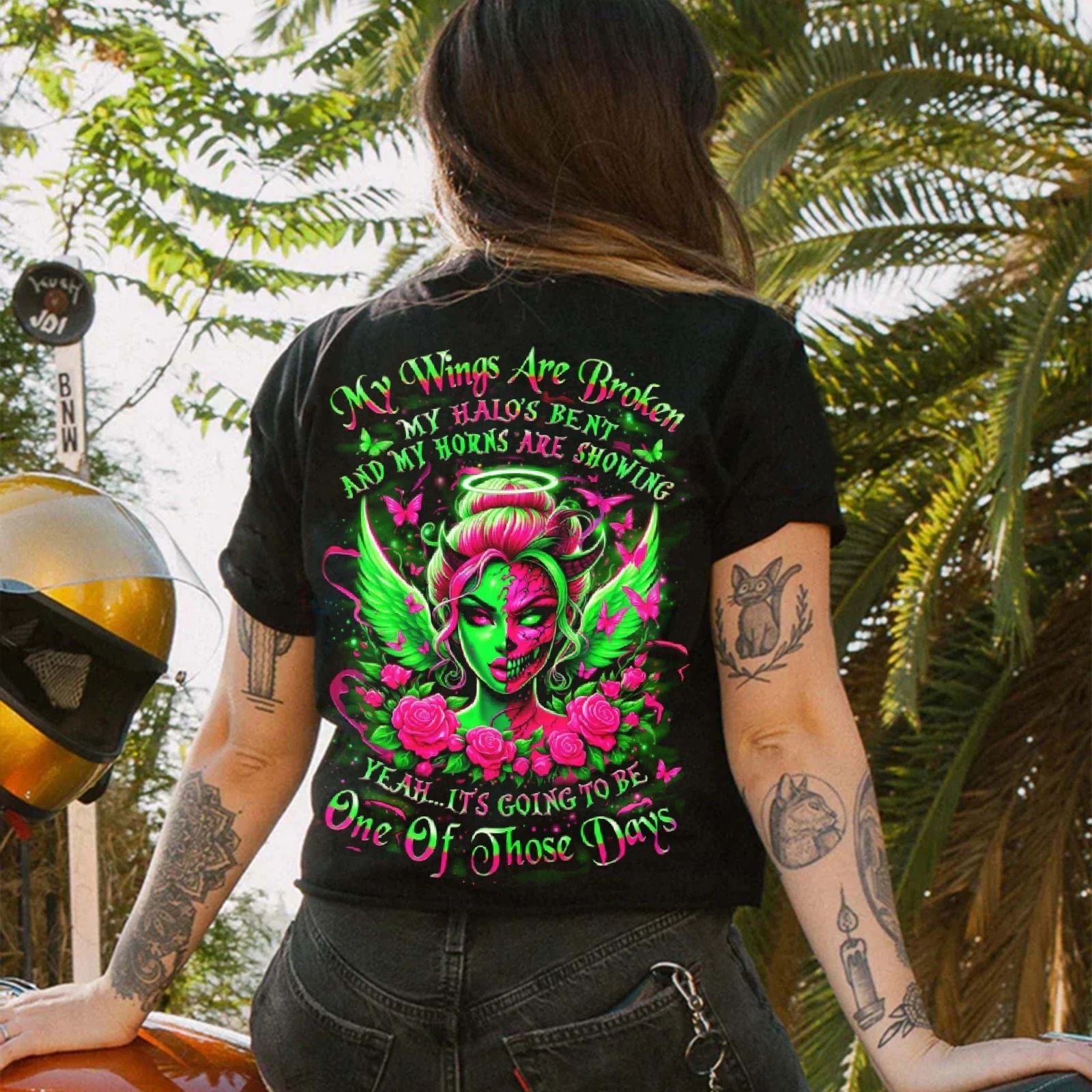 Broken Wings & My Halo's Bent - Neon Angel Sugar Skull tshirt ,hoodie, outfits