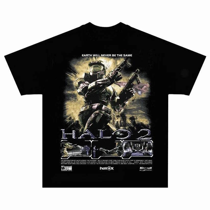 Halo 2 Retro Bootleg T-Shirt Vintage Video Game Graphic Tee Unisex Gamer S-5XL