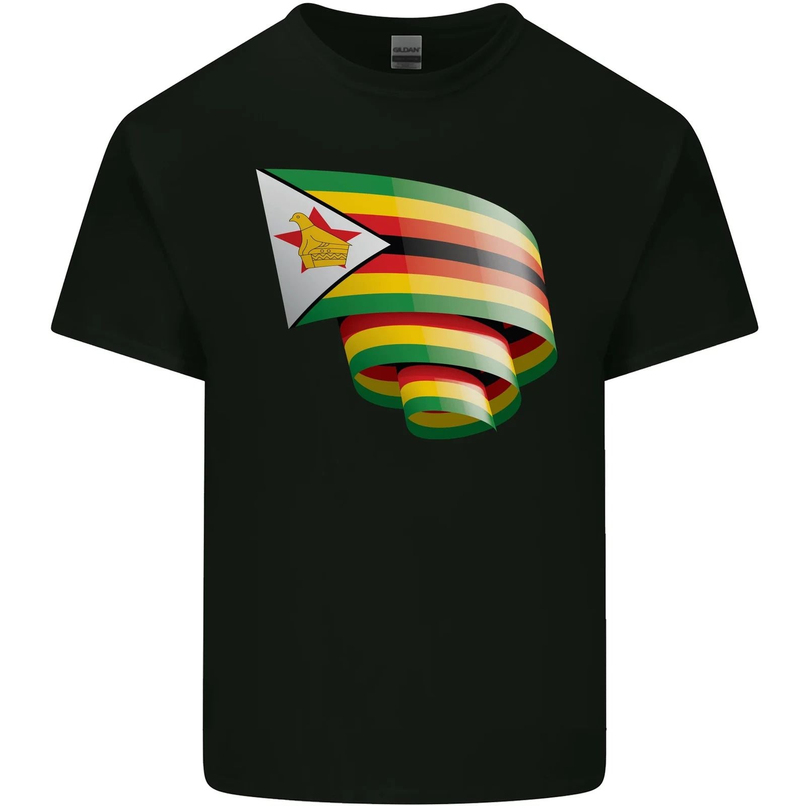 Curled Zimbabwe Flag Zimbabwean Day Football Mens Cotton T-Shirt Tee Top