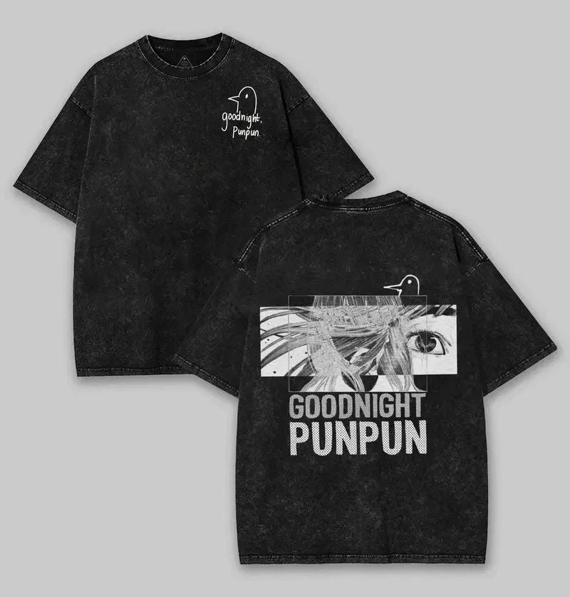 Retro Limited Goodnight Punpun Anime Double Printed Lightweight Acid Washed Tee