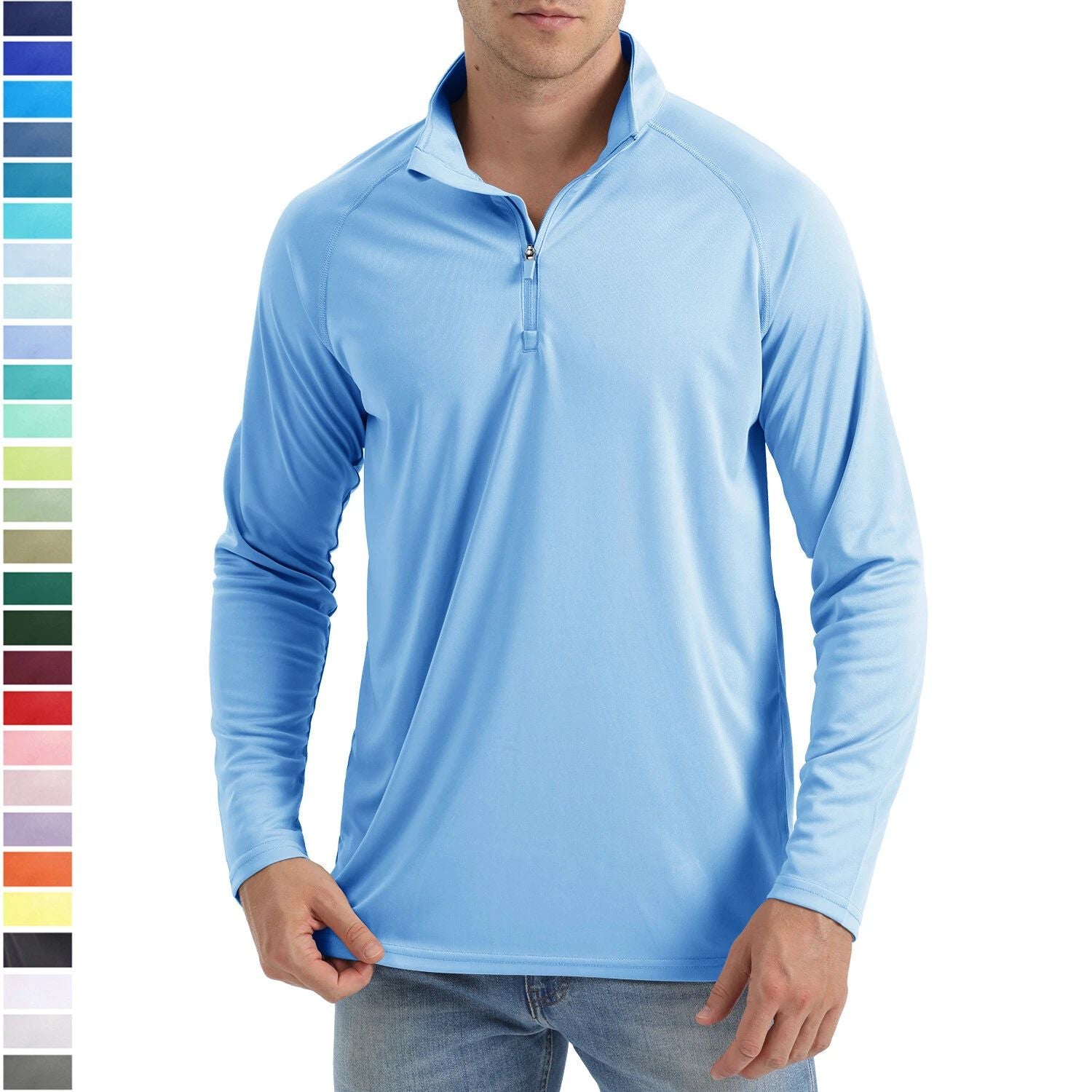 Men's UPF 50+ T-Shirt 1/4 Zip Up Sun Block UV Protection Outdoor Fishing Shirts